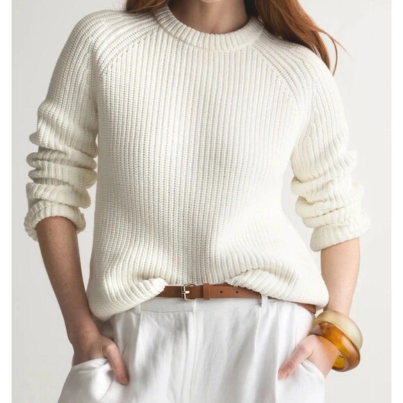 Quince Sweaters - Quince Women 100% Organic Cotton Fisherman Crew Sweater Sleeved Top Ivory M